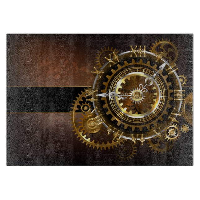 Steampunk clock with antique gears cutting board (Front)
