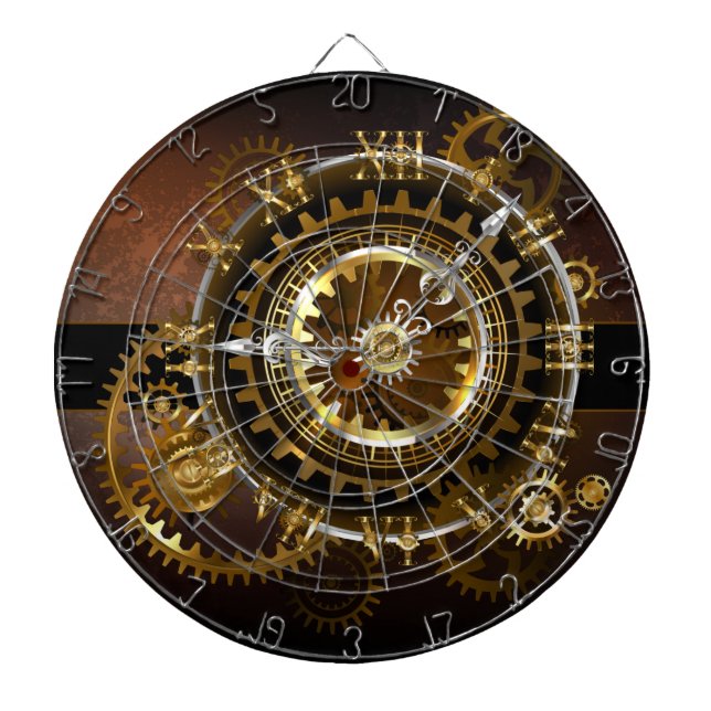 Steampunk clock with antique gears dart board (Front)