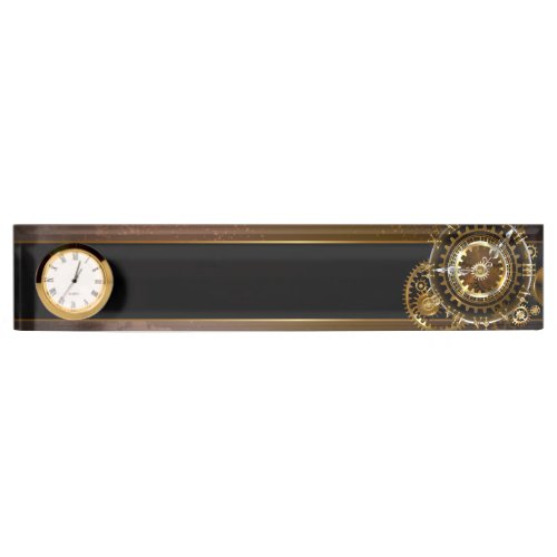 Steampunk clock with antique gears desk name plate