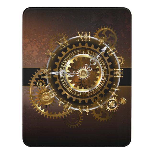 Steampunk clock with antique gears door sign (Contemporary Vert)
