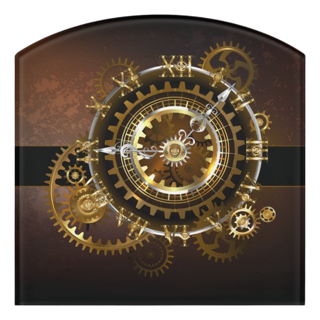 Steampunk clock with antique gears door sign (Contour Front)