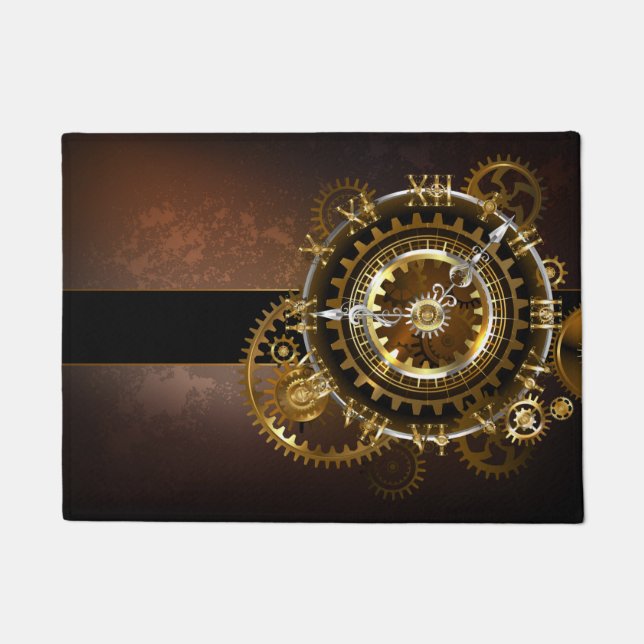 Steampunk clock with antique gears doormat (Front)
