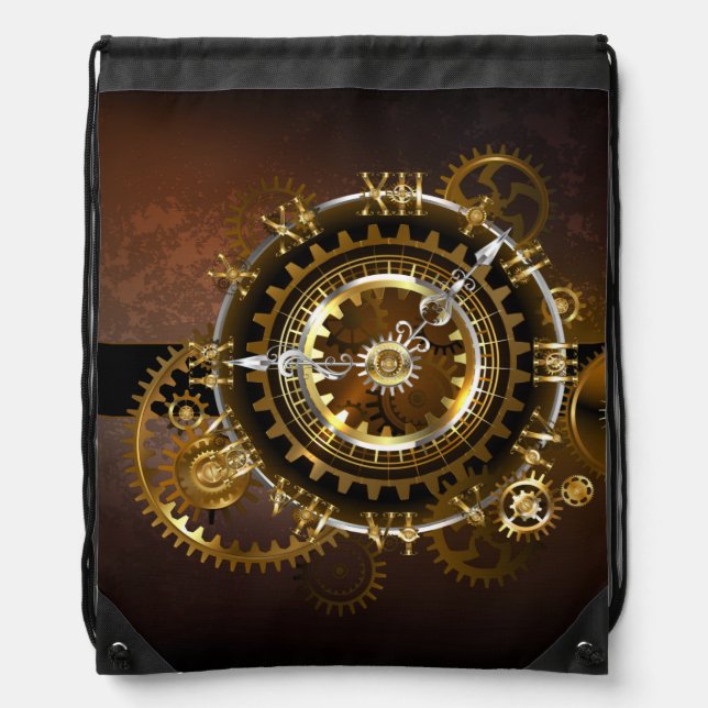 Steampunk clock with antique gears drawstring bag (Front)