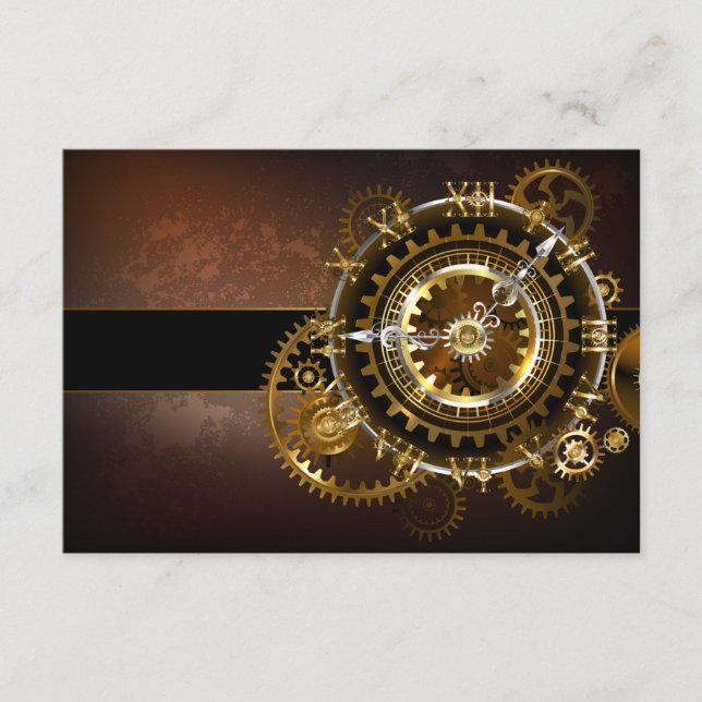 Steampunk clock with antique gears enclosure card (Front)
