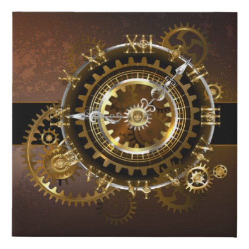 Steampunk clock with antique gears faux canvas print