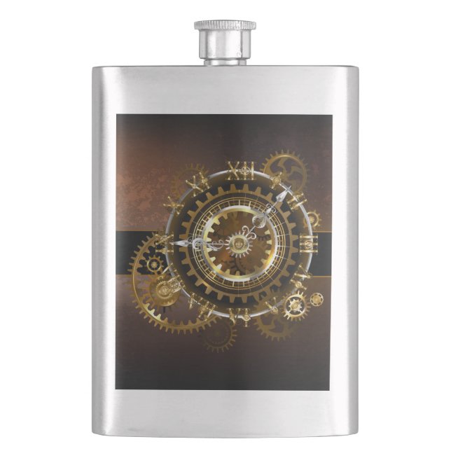 Steampunk clock with antique gears flask (Front)