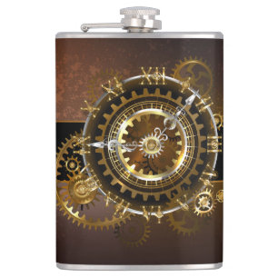 Steampunk clock with antique gears flask