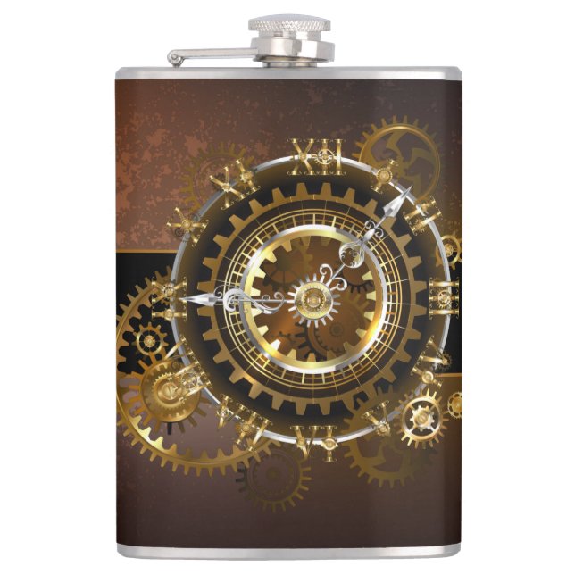 Steampunk clock with antique gears flask (Front)