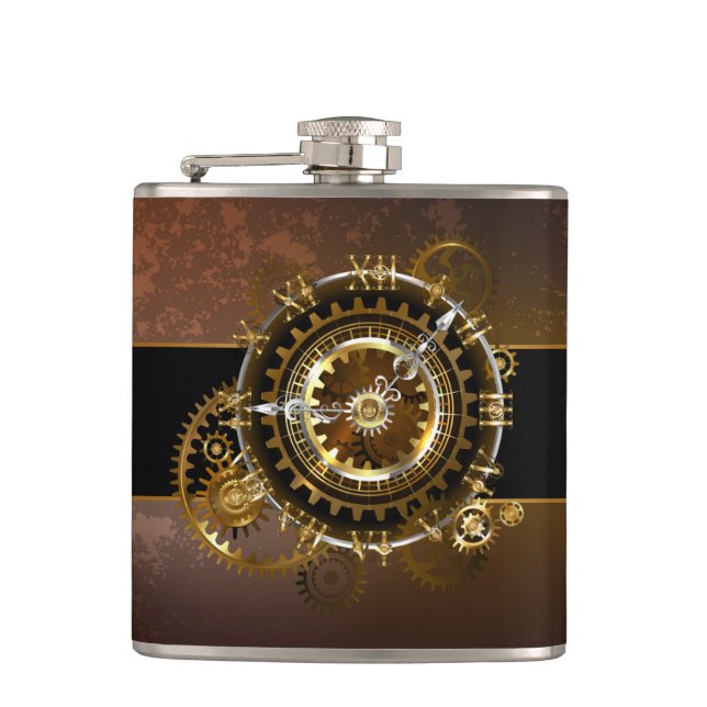 Steampunk clock with antique gears flask (Front)