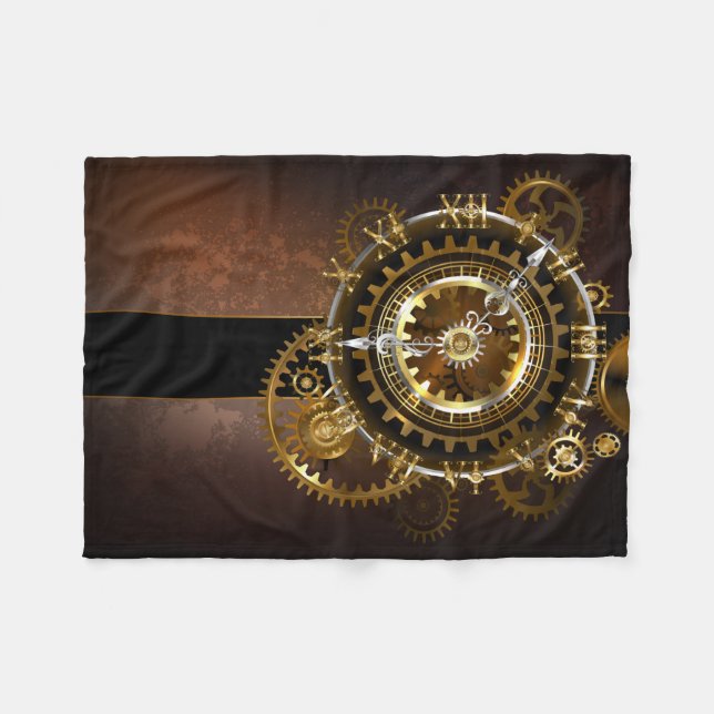 Steampunk clock with antique gears fleece blanket (Front (Horizontal))