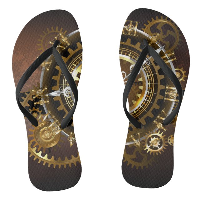 Steampunk clock with antique gears flip flops (Footbed)