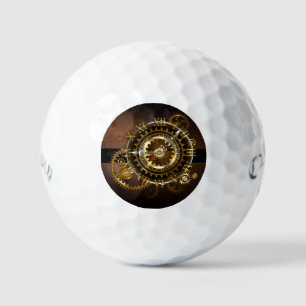 Steampunk clock with antique gears golf balls
