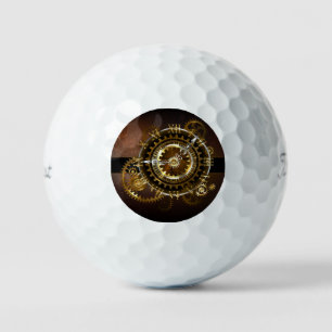 Steampunk clock with antique gears golf balls