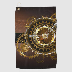 Steampunk clock with antique gears golf towel