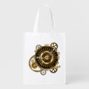 Steampunk clock with antique gears grocery bag