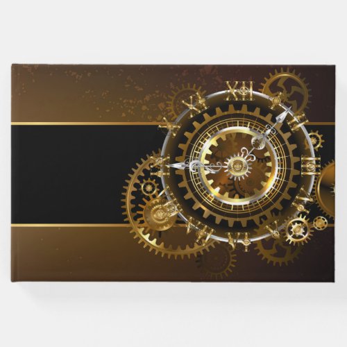 Steampunk clock with antique gears guest book