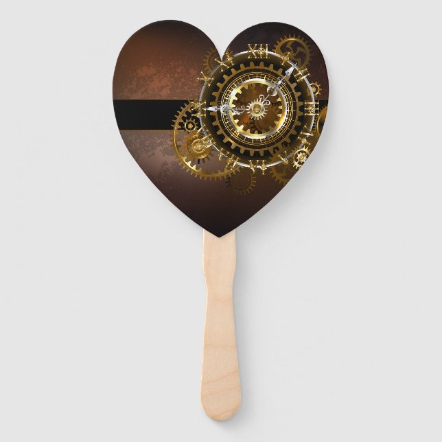 Steampunk clock with antique gears hand fan (Front)