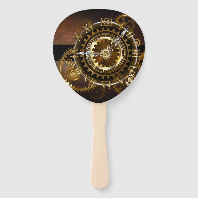 Steampunk clock with antique gears hand fan (Front)