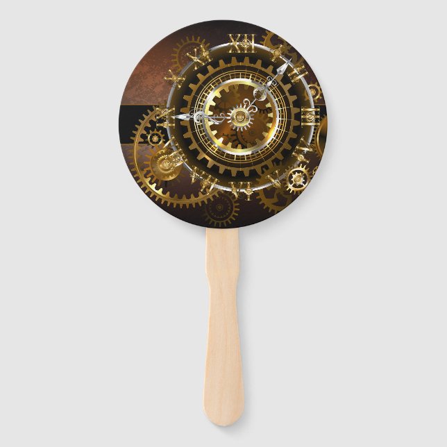 Steampunk clock with antique gears hand fan (Front)