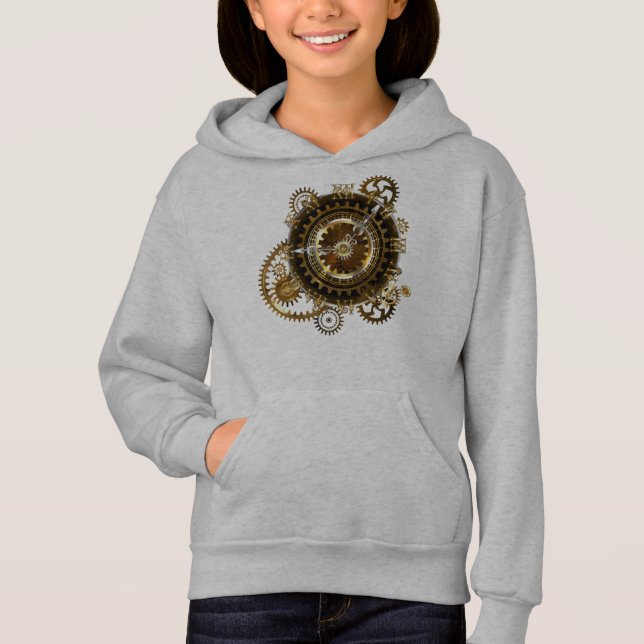 Steampunk clock with antique gears hoodie (Front)
