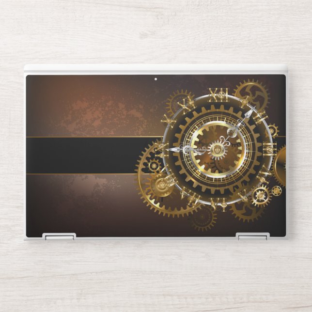 Steampunk clock with antique gears HP laptop skin (Front)