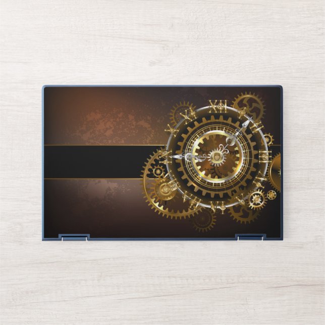 Steampunk clock with antique gears HP laptop skin (Front)