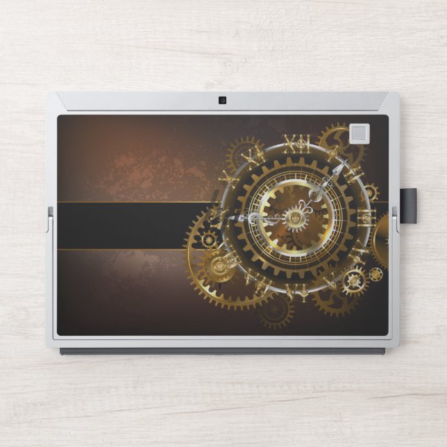 Steampunk clock with antique gears HP laptop skin (Front)