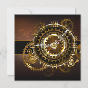Steampunk clock with antique gears invitation