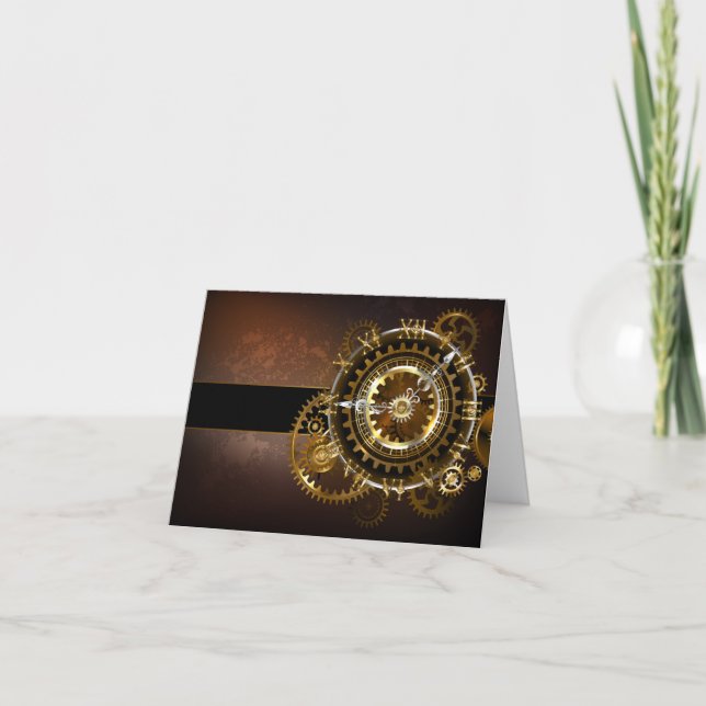 Steampunk clock with antique gears invitation (Front)