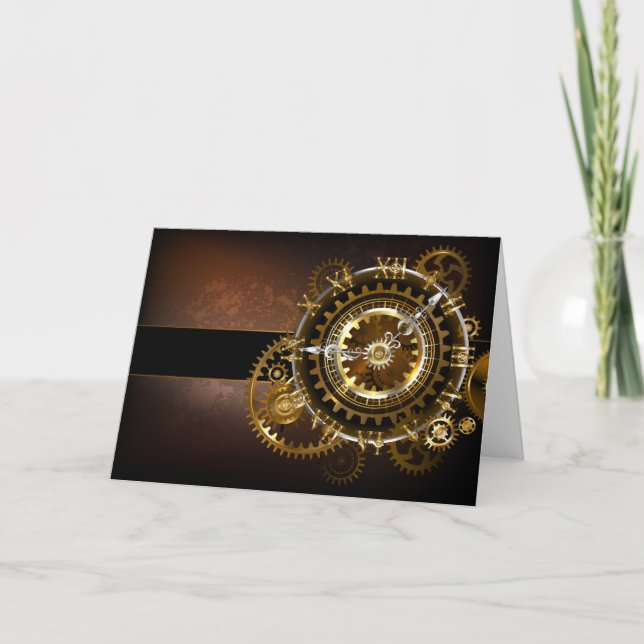 Steampunk clock with antique gears invitation (Front)