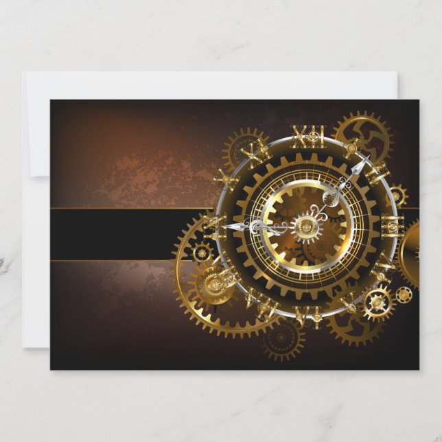 Steampunk clock with antique gears invitation (Front)