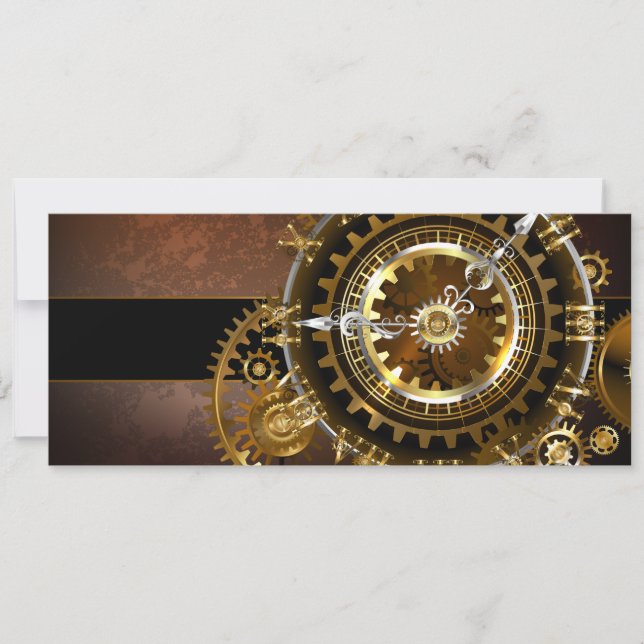 Steampunk clock with antique gears invitation (Front)