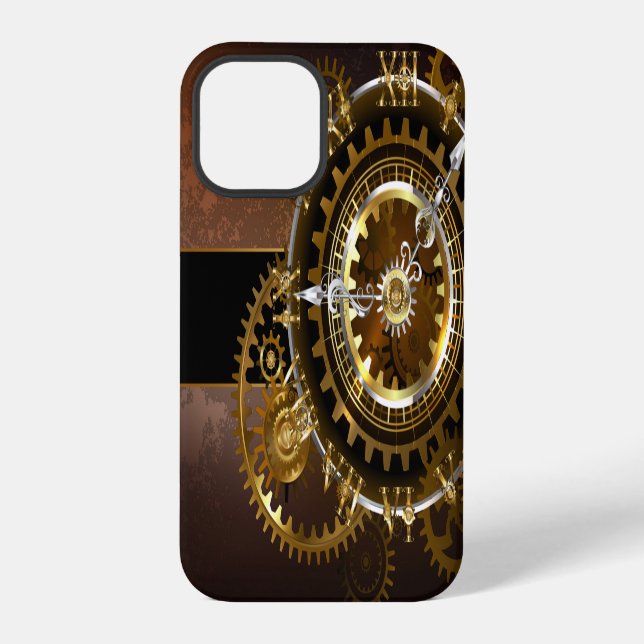 Steampunk clock with antique gears iphone case (Back)