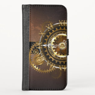 Steampunk clock with antique gears iPhone XS wallet case