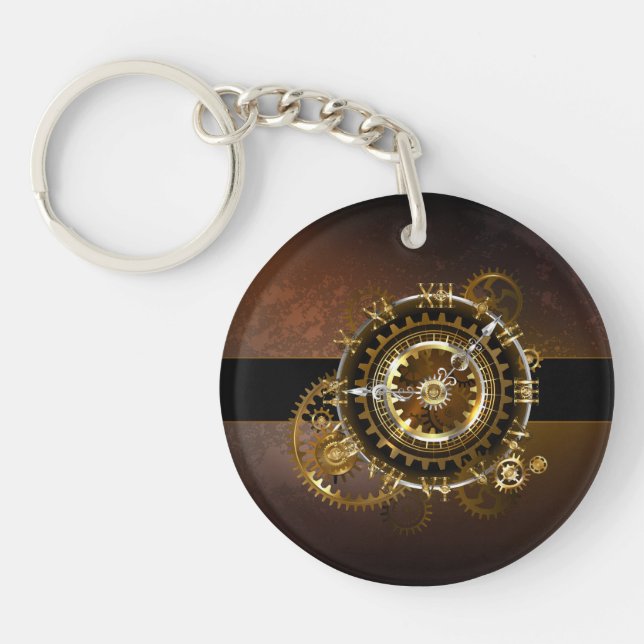 Steampunk clock with antique gears keychain (Front)