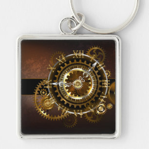 Steampunk clock with antique gears keychain