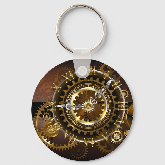 Steampunk clock with antique gears keychain (Front)