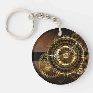 Steampunk clock with antique gears keychain