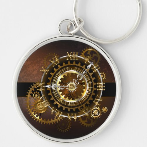 Steampunk clock with antique gears keychain