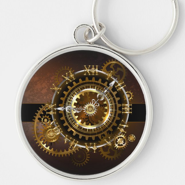 Steampunk clock with antique gears keychain (Front)