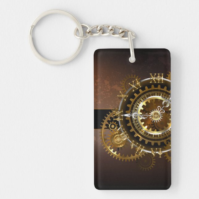 Steampunk clock with antique gears keychain (Front)