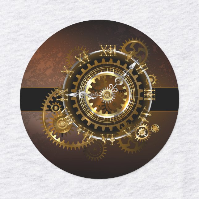 Steampunk clock with antique gears kids' labels (Design 1)