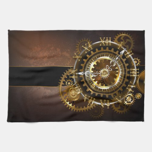 Steampunk clock with antique gears kitchen towel