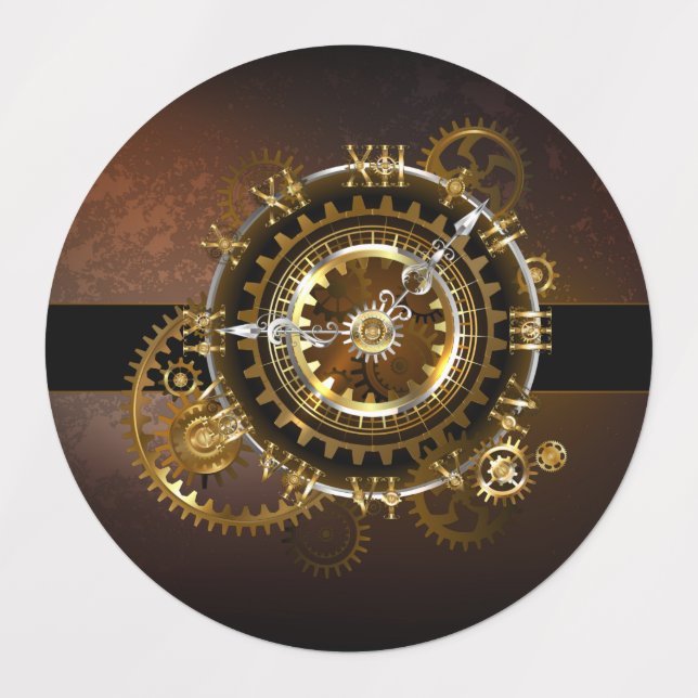 Steampunk clock with antique gears labels (Design 1)