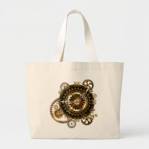 Steampunk clock with antique gears large tote bag