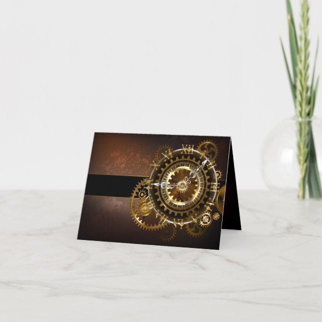 Steampunk clock with antique gears letterpress thank you card (Front)