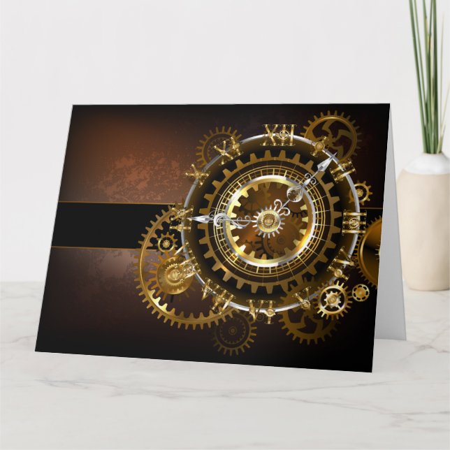 Steampunk clock with antique gears letterpress thank you card (Front)