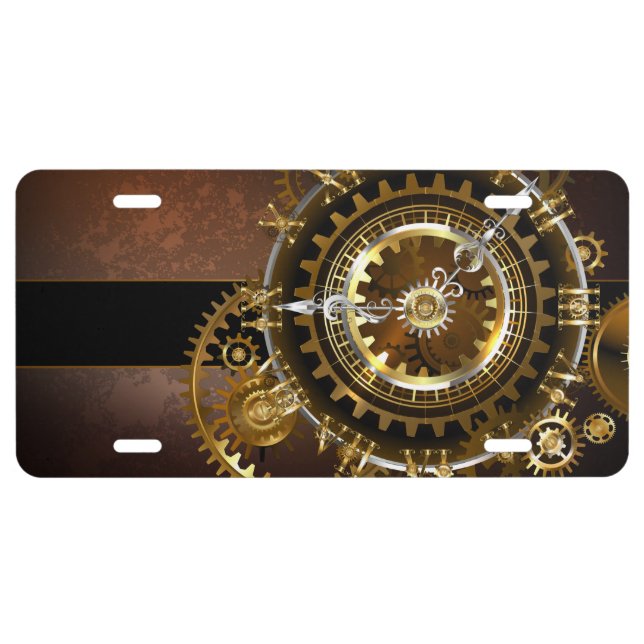Steampunk clock with antique gears license plate (Front)