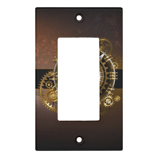 Steampunk clock with antique gears light switch cover (Front)