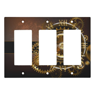 Steampunk clock with antique gears light switch cover